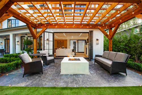 Pergola in backyard patio